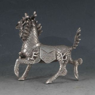 Exquisite Tibetan Silver Unicorn Statue 4