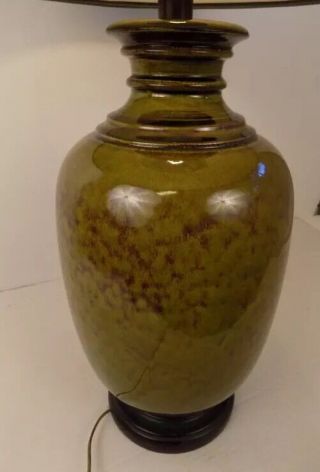 Outstanding Vintage Mid Century Modern Large Olive Green Glaze Pottery Lamp