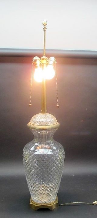 Massive 40 " Signed Marbro Baccarat Cut Crystal & Gilt Bronze Lamp C.  1960s