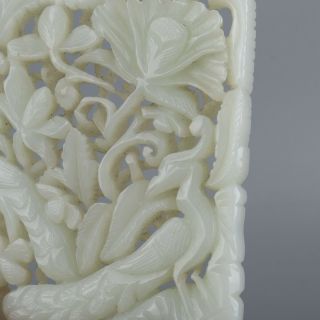 Chinese Exquisite Hand - carved Flower and bird carving Hetian jade Pendant 4