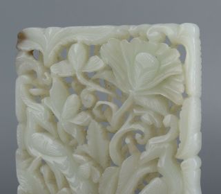 Chinese Exquisite Hand - carved Flower and bird carving Hetian jade Pendant 6