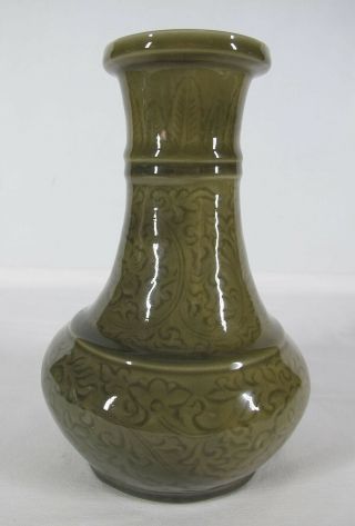 Meiji Taisho Seiji Tobai Chinese Style Incised Carved Celadon Bottle Vase yqz 4