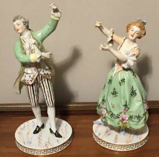 Vintage Dresden Porcelain Figurines Of Couple Dancing Sächsische Saxony Signed