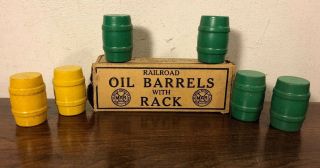 6 Vintage Marx Wood Barrels O Scale Playset W Box Terminal Freight Railroad