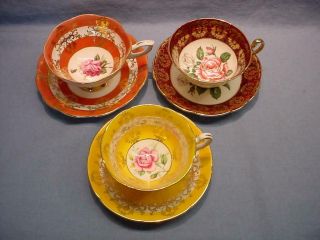 3 English Teacups & Saucers - Royal Standard,  Royal Grafton,  E.  B.  Foley
