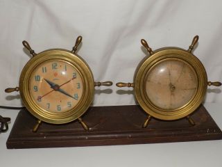 Telechron Nautical Electric Clock & Barometer Model 7h109 W/ Convex Glass