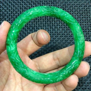 Collectible Chinese Green Jadeite Jade Carved Cloud Pattern Handwork Bracelet
