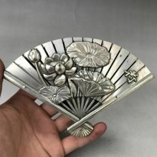 Exquisite Chinese Ancient Silver Copper Fan Shape Incense Burner