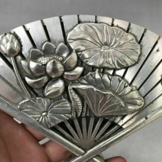 EXQUISITE CHINESE ANCIENT SILVER COPPER FAN SHAPE INCENSE BURNER 2