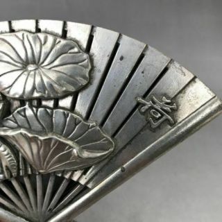 EXQUISITE CHINESE ANCIENT SILVER COPPER FAN SHAPE INCENSE BURNER 4