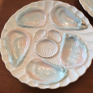 Antique Oyster Plate German Porcelain Weimar C.  1856 - 1918 Cream/blue