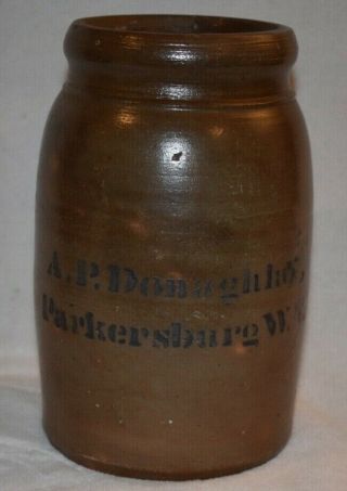 Antique A.  P.  Donaghho Parkersburg W.  V.  Primitive Stoneware Advertising Crock