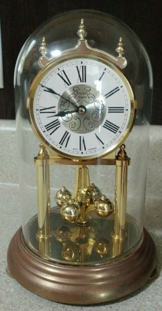 Vintage West Germany Kundo Anniversary Clock W/ Glass Dome