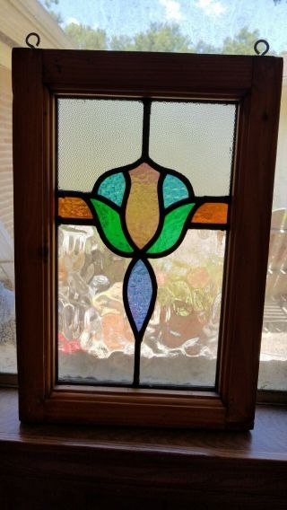 Vintage Colored Stained Glass Window Panel 12 " X 18 " Ready To Hang