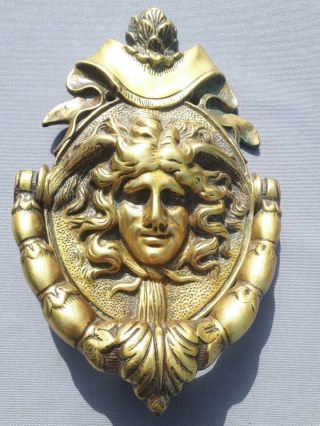 Rare Antique Victorian Horned God Brass Door Knocker Occult Devil Pagan