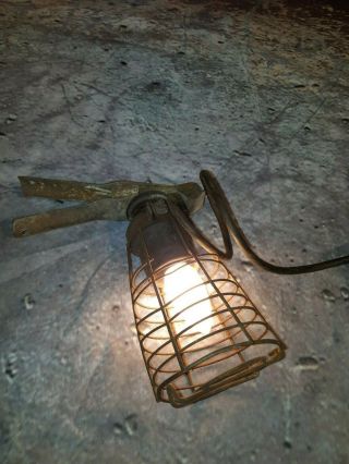 Vintage Old Industrial Metal Caged Clamp Car Inspection Work Lantern Lamp Light