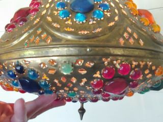 Vintage Moorish Moroccan Turkish Brass Pendant Swag Lamp Fixture Lantern Hippie 6