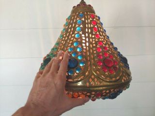 Vintage Moorish Moroccan Turkish Brass Pendant Swag Lamp Fixture Lantern Hippie 7