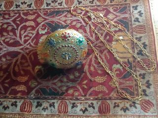 Vintage Moorish Moroccan Turkish Brass Pendant Swag Lamp Fixture Lantern Hippie 8