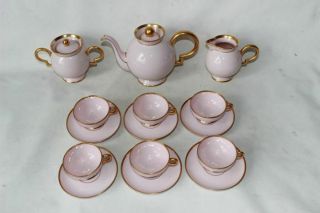 Gio Ponti For Richard Ginori Italy Porcelain Tea Set Complet Pink Gold Signed