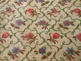 Vintage French Meadow Floral Scroll Woven Furnishings Fabric Rose Blue 1
