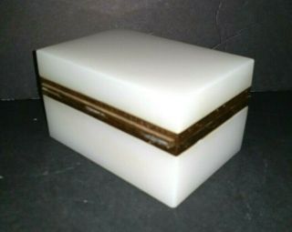 Antique French White OPALINE GLASS ORMOLU CASKET BOX 4