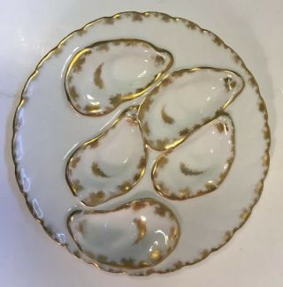 Antique French Goldtrim Porcelain Oyster Plate 5 Wells By Haviland