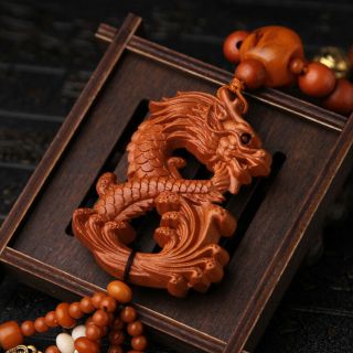 Dragon Loong 3d Wood Carved Chinese Feng Shui Kallaite Amber Beads Car Pendant