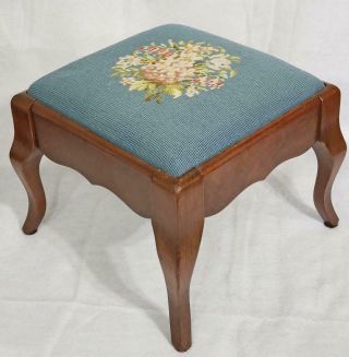 Vtg Sudberry House Needlepoint Embroidered Mahogany Queen Anne Low Footstool