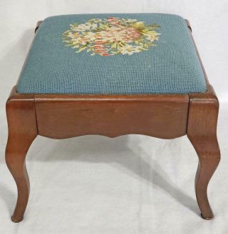 Vtg Sudberry House Needlepoint Embroidered Mahogany Queen Anne Low Footstool 2