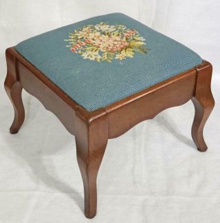 Vtg Sudberry House Needlepoint Embroidered Mahogany Queen Anne Low Footstool 3