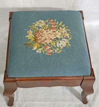 Vtg Sudberry House Needlepoint Embroidered Mahogany Queen Anne Low Footstool 4