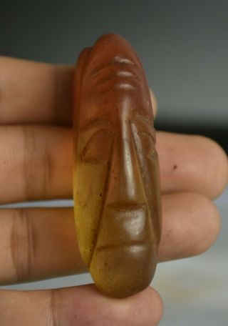 2.  8 " Good China Hongshan Culture Old Red Crystal Carved Man Face Amulet Pendant