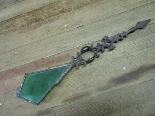 Antique Kite Tail Lightning Rod Farm Barn Arrow Pointer Green Glass Nr