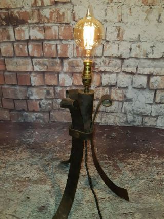 Antique Vintage French Gothic Hammered Wrought Iron Desk Table Floor Lamp Light