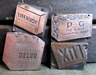 Vintage Copper Four Advertising Letterpress Plates Delco,  P And G,  Lifebouy,  Lux