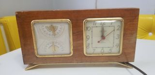 Vintage United Electric Mantel Clock With Humidity Temperature Wood Case