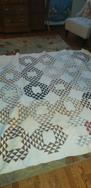 Antique C1800s Patch Quilt Signed 1862 Prints - Hand Quilted 75 Inches Square