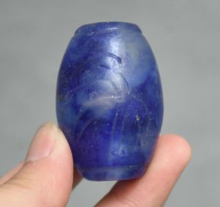 1.  8 " China Hongshan Culture Old Blue Crystal Hand Carved Bird Zong&cong Pendant