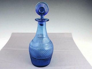 Old 3 Mold Blown Electric Blue Glass Decanter Sandwich Glass ?? 9 1/4” Tall