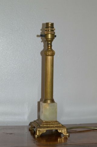 Antique/vintage Brass And Onyx Column Table Lamp