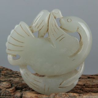 Chinese Exquisite Hand - carved Two birds Carving Hetian jade statue 2