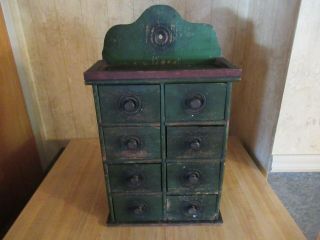Antique 8 Drawer Wooden Spice Cabinet Very Old Worn Paint