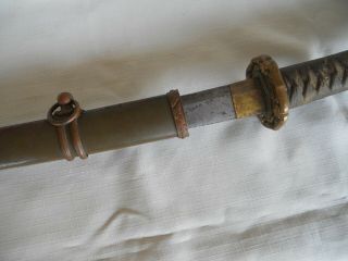 World War II Japanese Naval/Army (?) Samurai Sword with Steel Scabbard 11