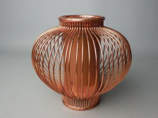 Japanese Vintage Unique Shape Copper Flower Arrangement Vase Ikebana Glass Cup