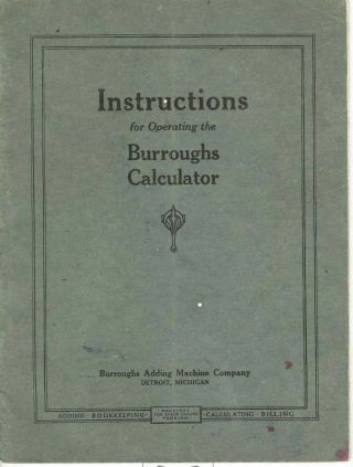 1928 Burroughs Calculator Instruction Booklet