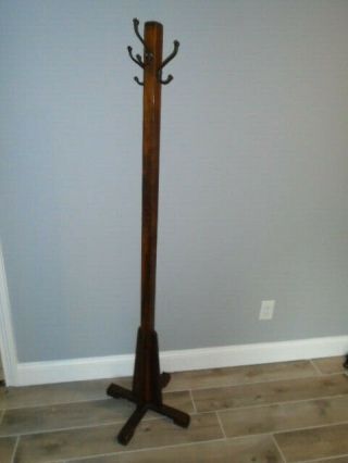 Antique Coat Rack Wood Hall Tree Hat Stand