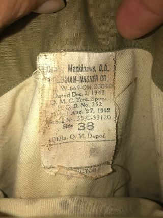 Vintage WWII US Army 1942 Mackinaw Jeep Coat Dead Stock 38 3