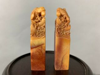 20th C.  Chinese Two Carved Group Of Fishes Shousan Stone Seals