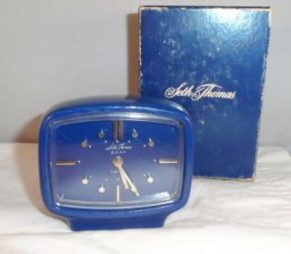 Colbalt Blue Seth Thomas 8 Day 7 Jewel Flairtime Blue Dial Alarm Clock Model 416